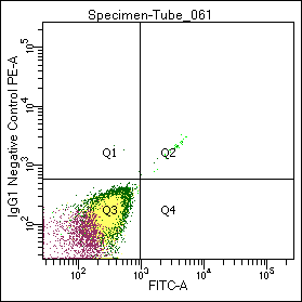 Figure 1. Flow cytometric analysis of normal white blood cells with GM-4993, a PE- labeled negative control IgG preparation.